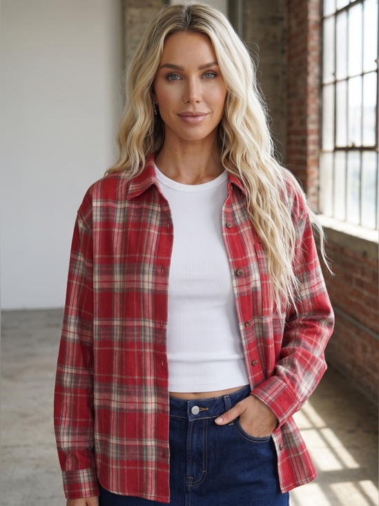 Double Zero Tops - NWT Double Zero Plaid Button Down Flannel 90’s Grunge Top Shirt Red